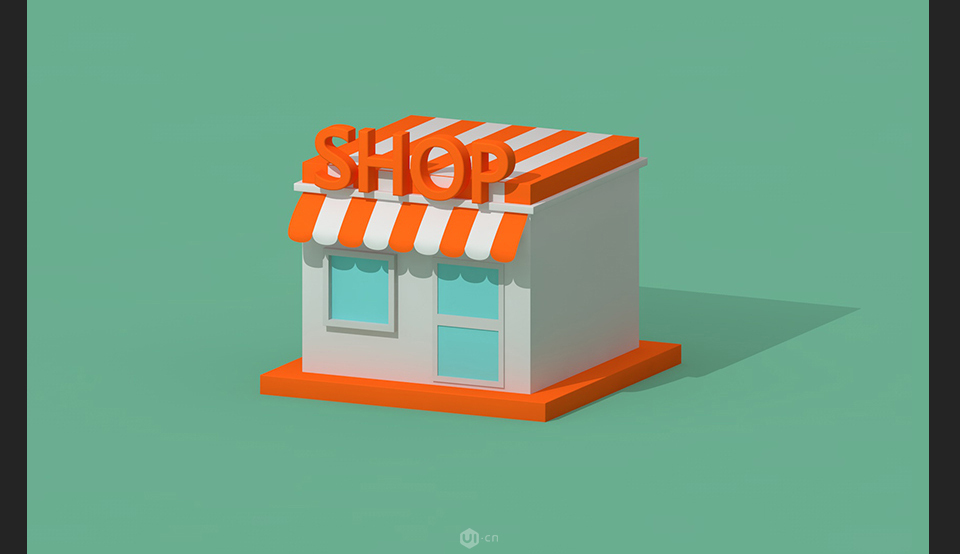 C4D制作卡通主題立體小商店場景